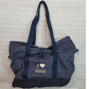THIRTY-ONE BAGS FOLD OVER WEEKENDER BAG in NAVY DANCING DOTS "I ♡ WEEKENDS"